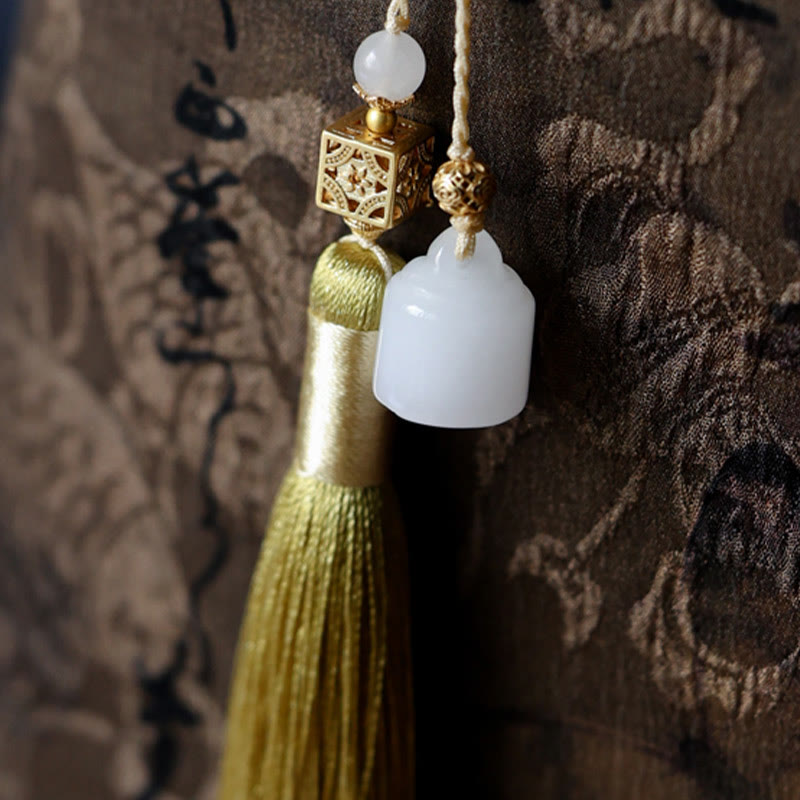 Handtasche mit Bambusblättern, Schmetterlings-Koi-Fisch und Jadegriffen