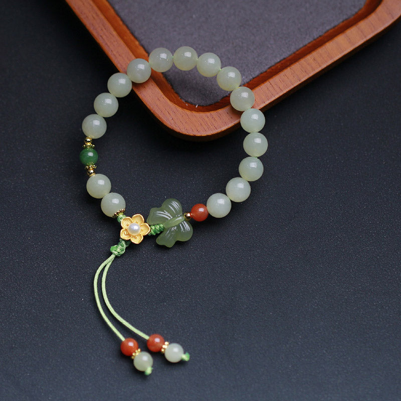 Jade Schmetterling Glücksarmband aus 925 Sterling Silber