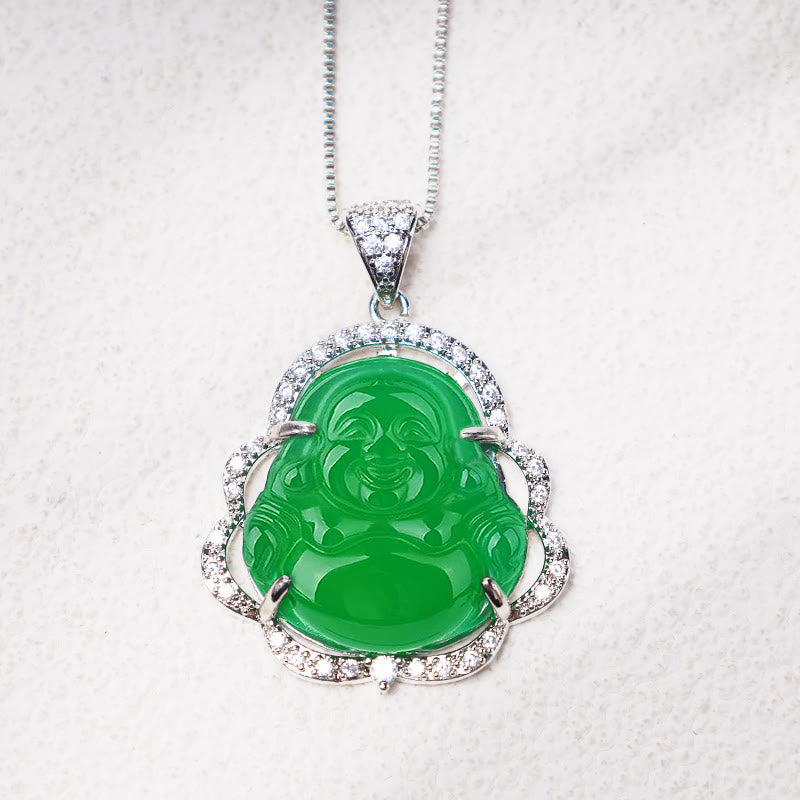 Unisex-Halskette mit lachendem Buddha aus Jade für Glück und Wohlstand