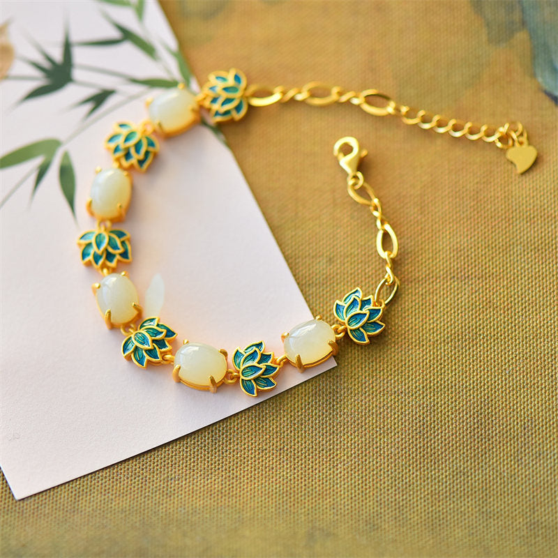 Weißes Jade Cyan Jade Schutzarmband Lotus Symbol