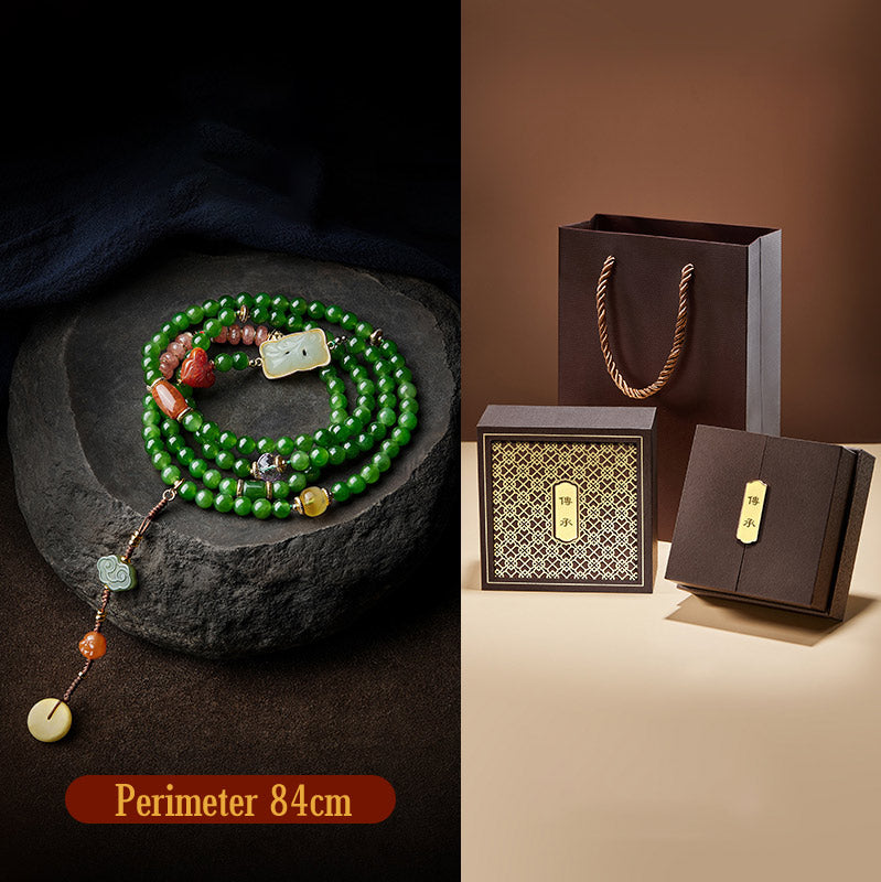 Buddha-Armband aus 108 Perlen aus Cyan-Jade für Glück und heilende Harmonie