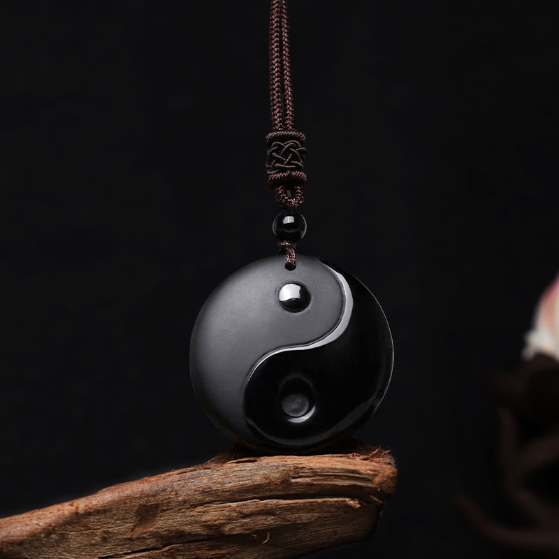 Black Obsidian Taoism Yin Yang Necklace for Purification