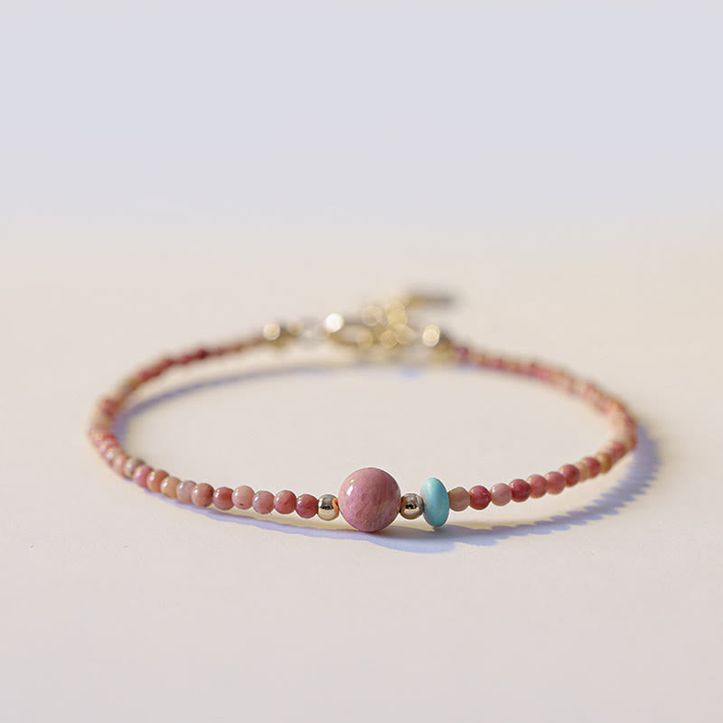 14 Karat vergoldetes Rhodonit-Loving-Energy-Kettenarmband
