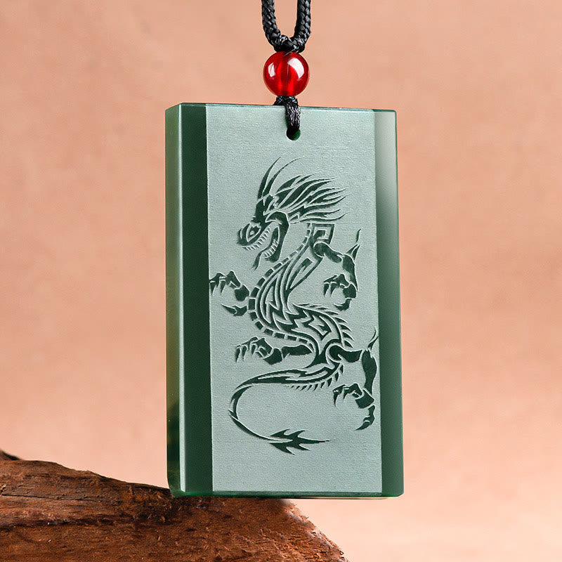 Hetian Cyan Jade Dragon Success Necklace Pendant