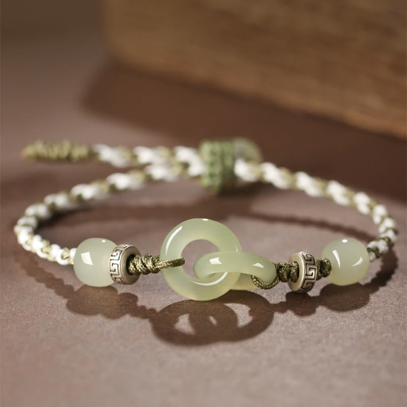 Geflochtenes Armband mit Peace-Schnalle aus natürlicher Hetian-Jade