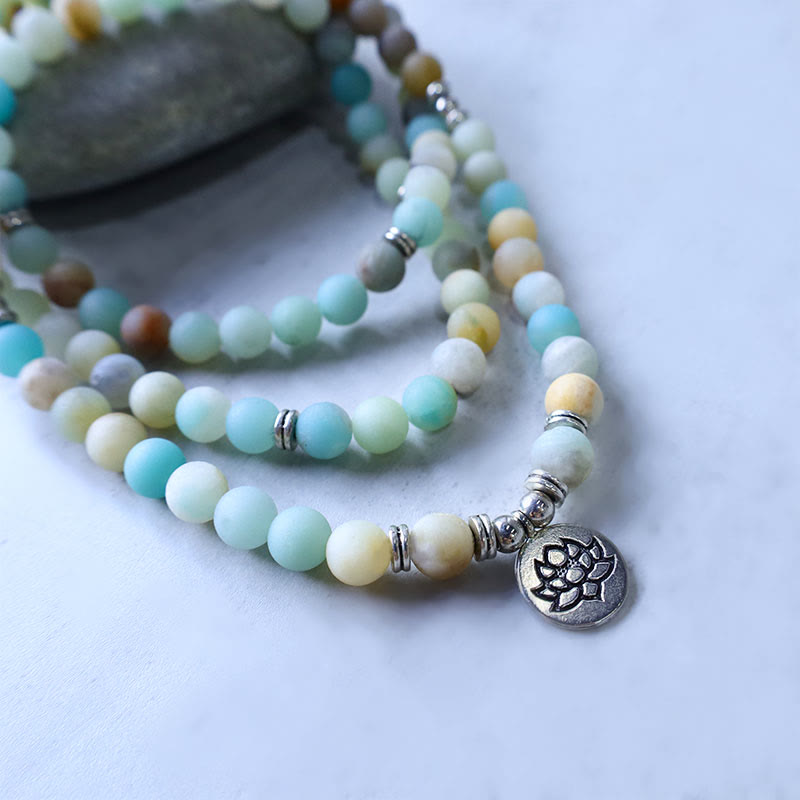 6 mm Amazonit-Stein-Segens-Lotus-Edelstein-Mala