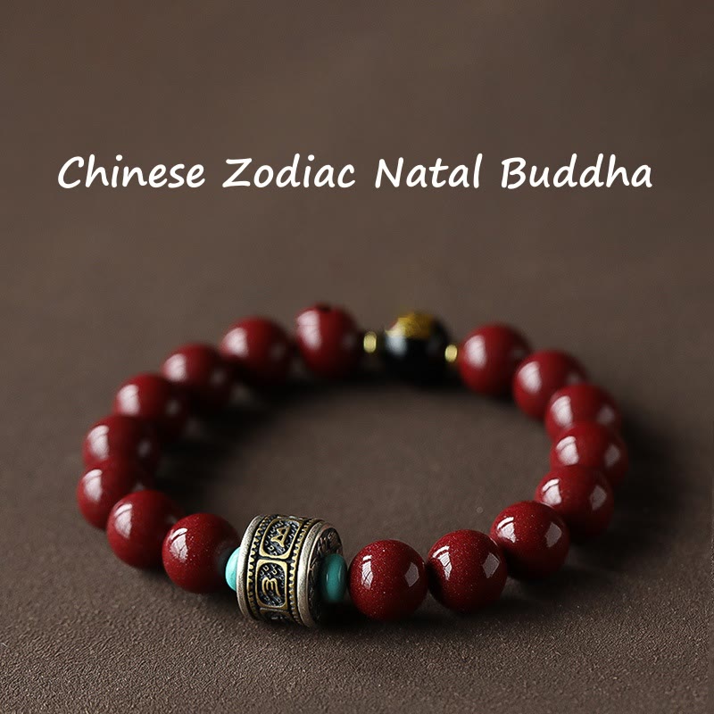 10 mm chinesisches Sternzeichen-Zinnober-Silber-Ruhearmband