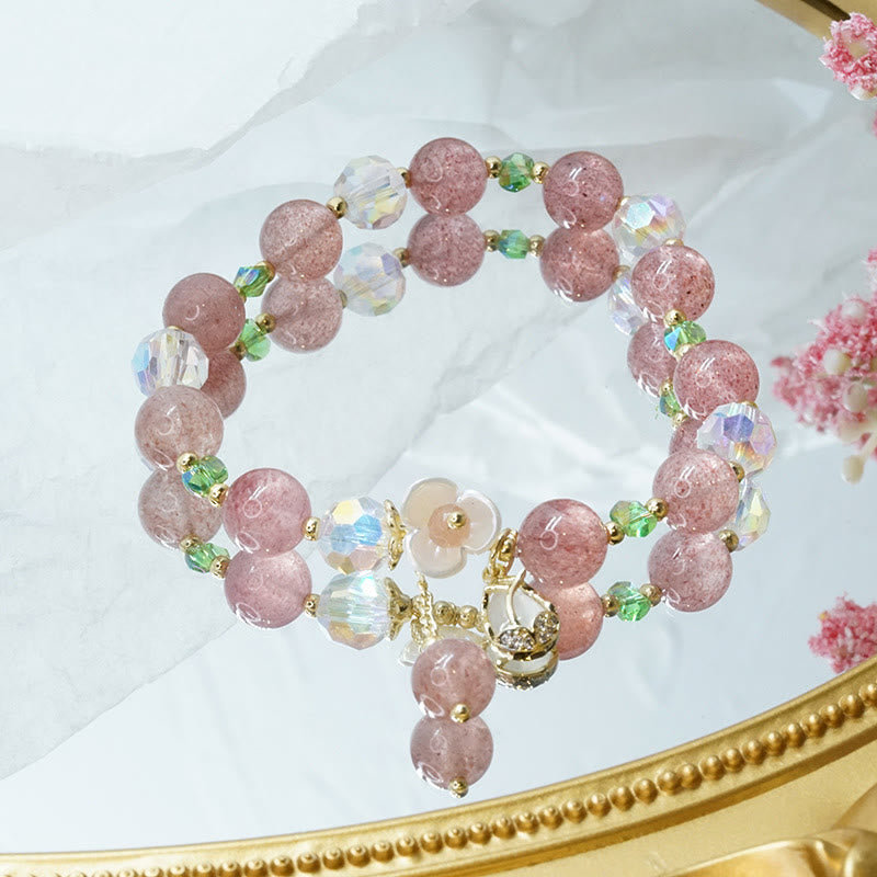 Strawberry Quartz Fluorite Healing Bracelet for Emotional Clarity