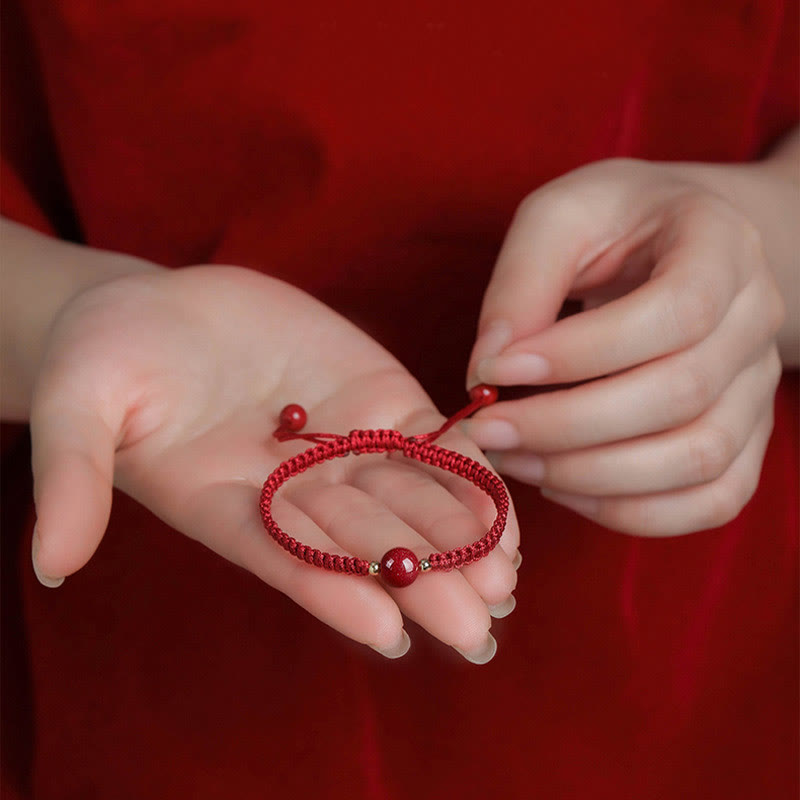 Cinnabar Blessing Bracelet with 8mm Beads & Red String