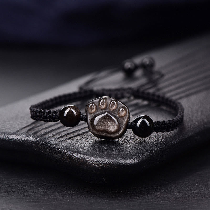Silver Sheen Obsidian Cat Claw Bracelet for Protection & Balance