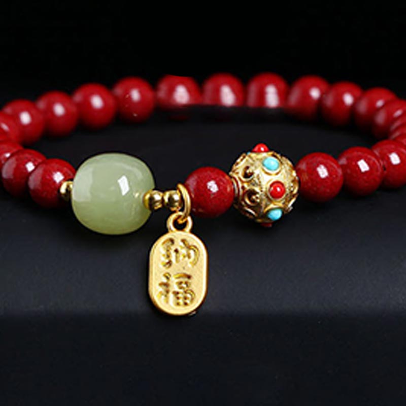Unisex-Charm-Armband aus Zinnober und grünem Aventurin, 8 mm