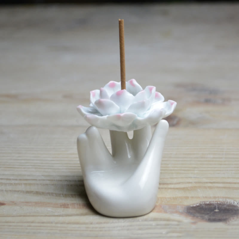Ceramic Lotus Hand Meditation Incense Burner 8x6cm