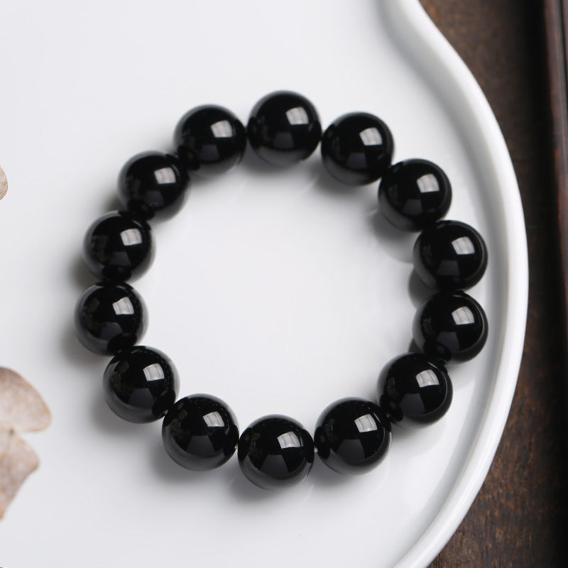 14 mm natürliches schwarzes Onyx-Glücksschutzarmband