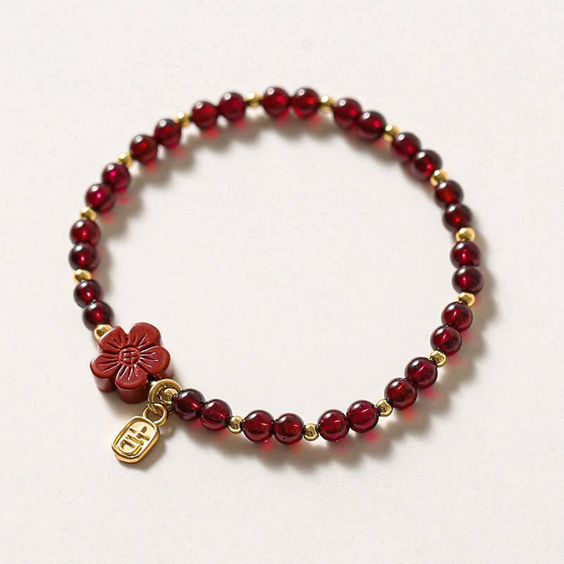 14 Karat Gold Granat Zinnober Blume Ruhe Armband