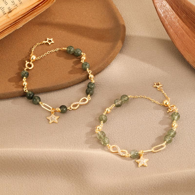 14K Gold Green Rutilated Quartz Spiritual Protection Bracelet