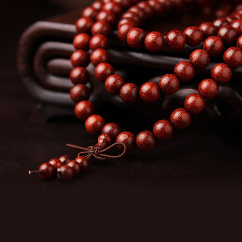 8 mm rotes Sandelholz-Mala-Armband mit 108 Perlen