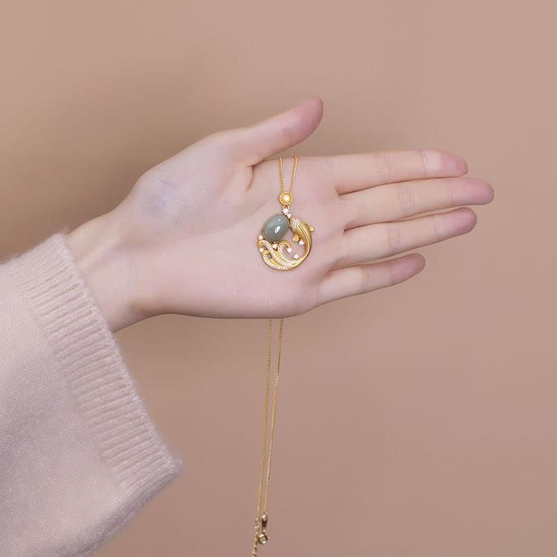 Cyan Jade Koi Fisch Heilung Halskette 40 + 5 cm Unisex