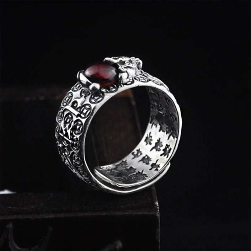 PiXiu Roter Granat-Reichtumsring | Feng Shui Unisex 10mm