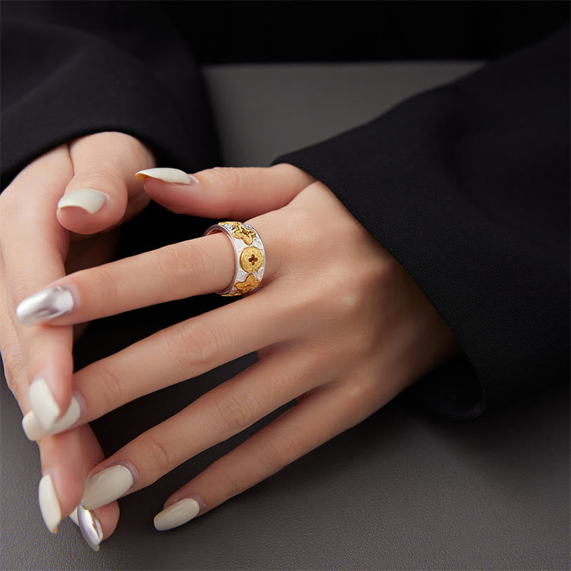 Glücksring aus 925er Sterlingsilber mit Blumendesign aus der Tang-Dynastie