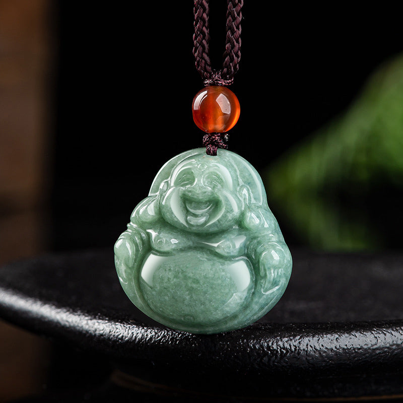 Cyan Jade Lachender Buddha Erfolgskette Unisex 24mm