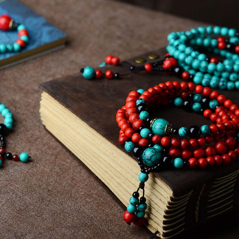 Unisex Turquoise Black Onyx Red Turquoise Protection Bracelet