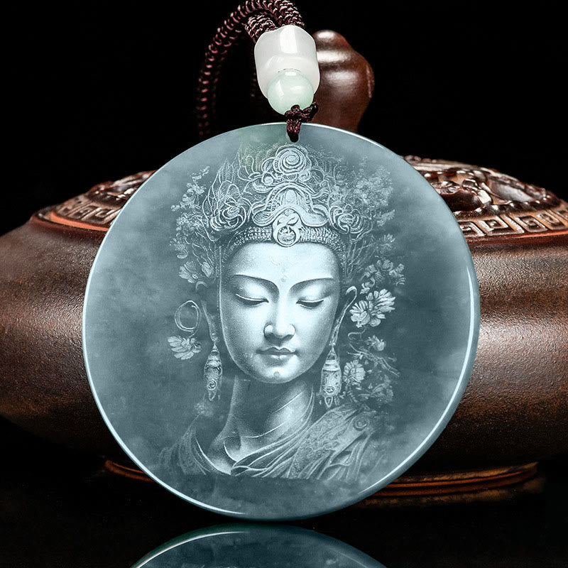 Kwan Yin Jade Halskette 70cm | Avalokitesvara-Anhänger der Fülle