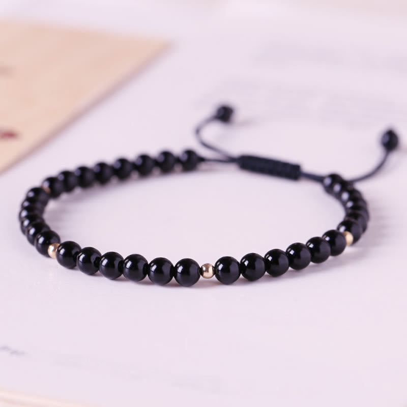 4 mm schwarzes Obsidian-Schutzseilarmband