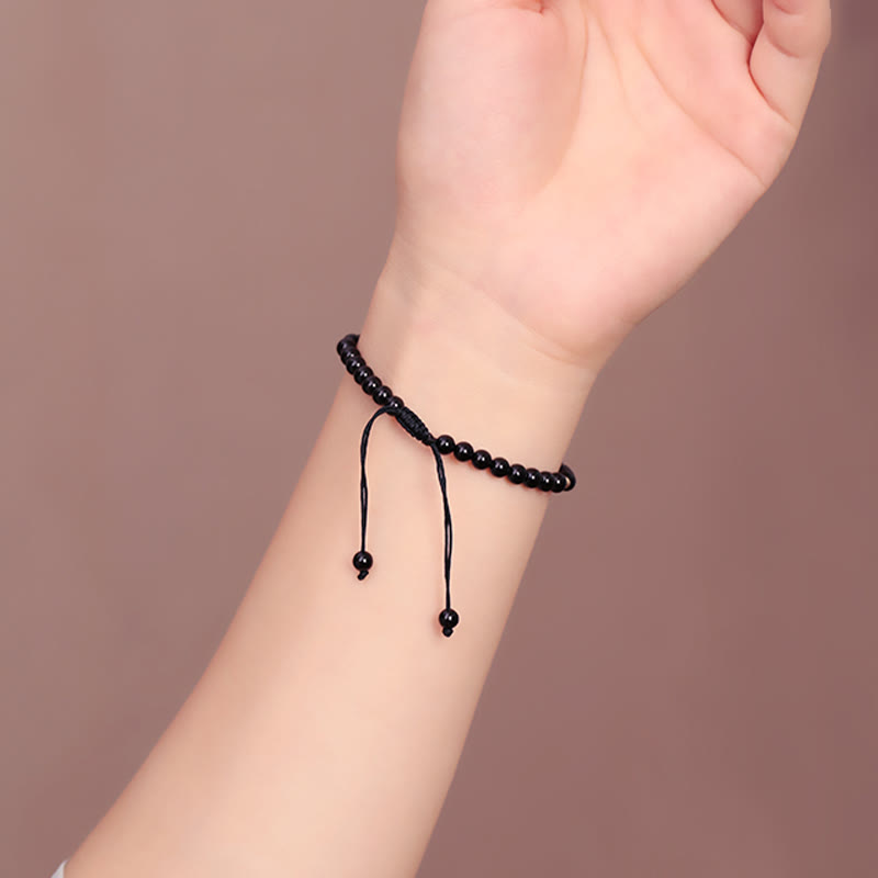 4 mm schwarzes Obsidian-Schutzseilarmband