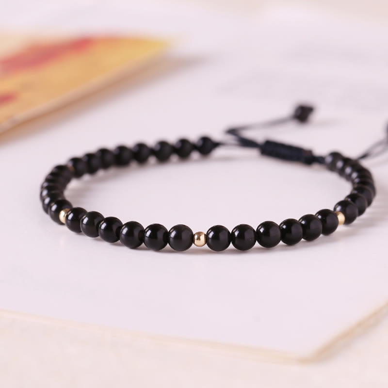 4 mm schwarzes Obsidian-Schutzseilarmband