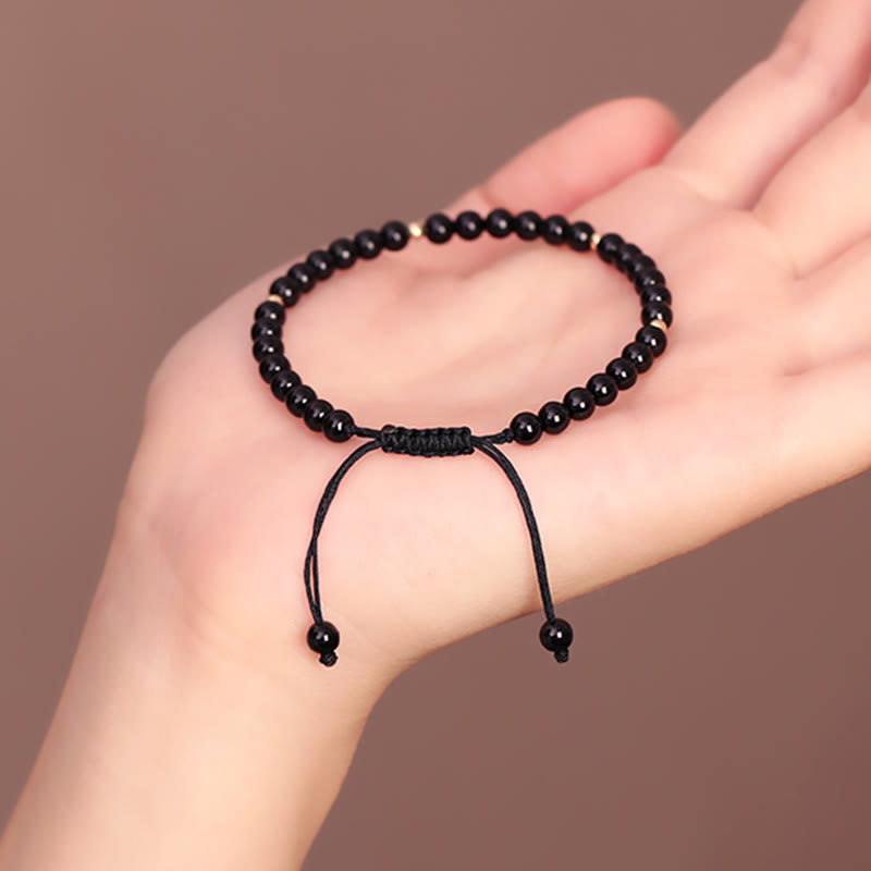 4 mm schwarzes Obsidian-Schutzseilarmband