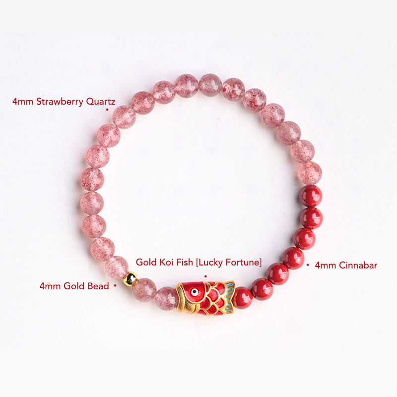 4 mm Erdbeerquarz-Glücks-Koi-Fisch-Heilarmband