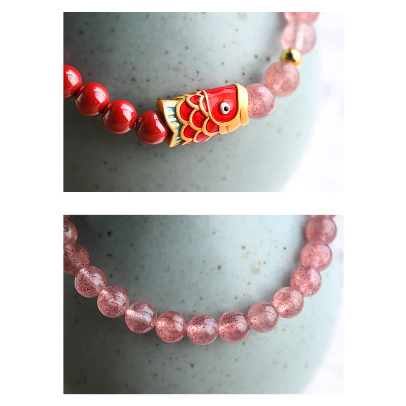 4 mm Erdbeerquarz-Glücks-Koi-Fisch-Heilarmband
