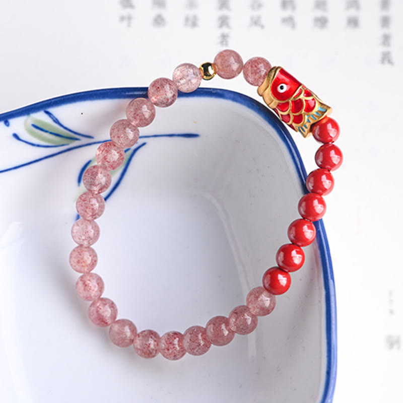 4 mm Erdbeerquarz-Glücks-Koi-Fisch-Heilarmband
