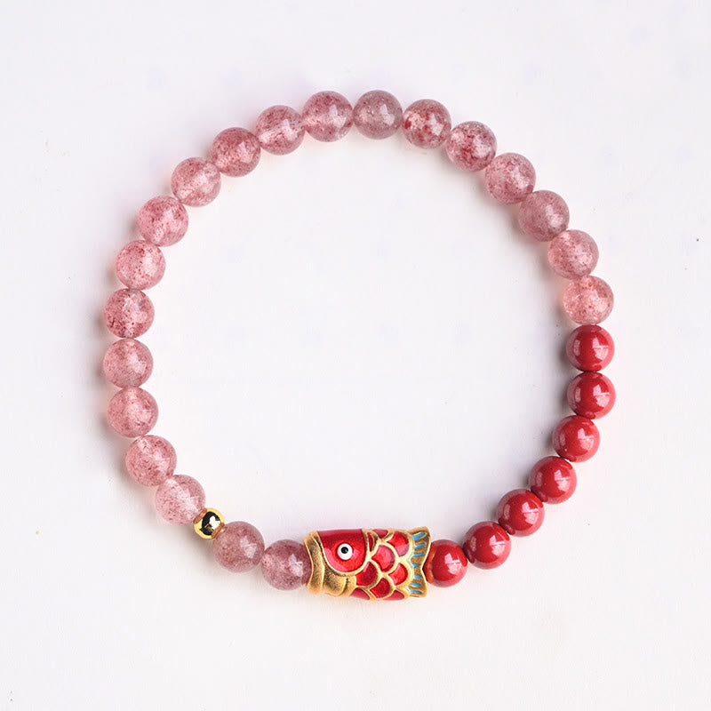 4 mm Erdbeerquarz-Glücks-Koi-Fisch-Heilarmband