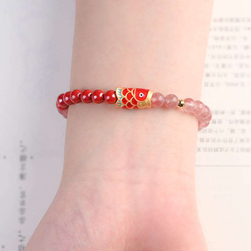 4 mm Erdbeerquarz-Glücks-Koi-Fisch-Heilarmband