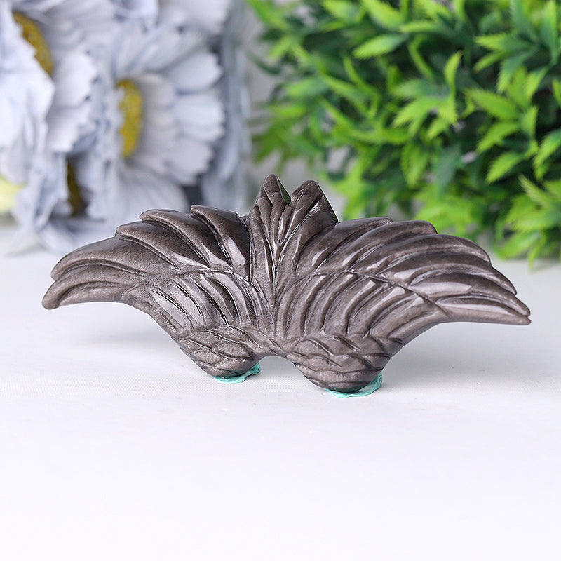 5,2 Zoll silberne Obsidian-Flügelschnitzerei zur Meditation