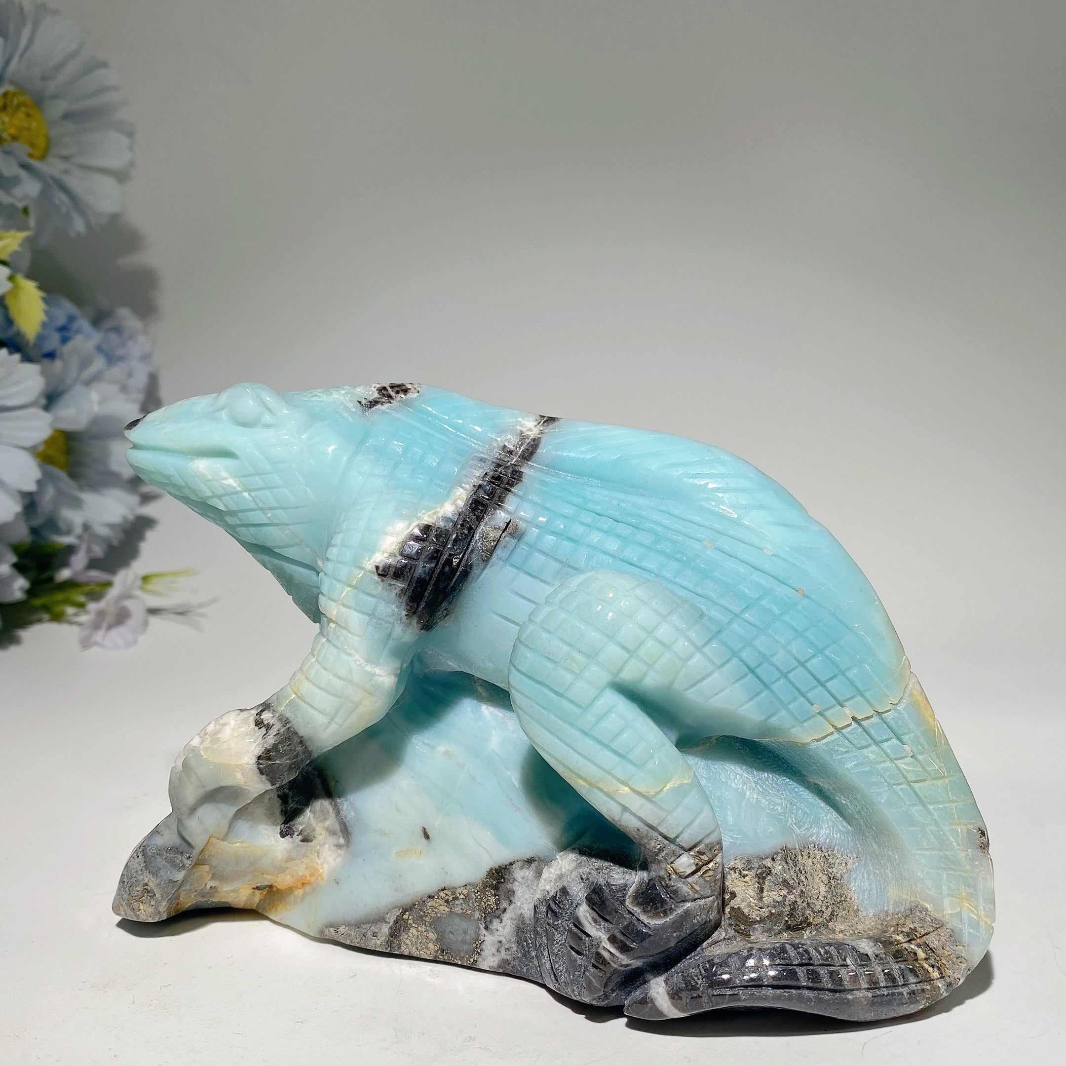 5.4" Sky Blue Crystal Lizard Carving Healing Sculpture