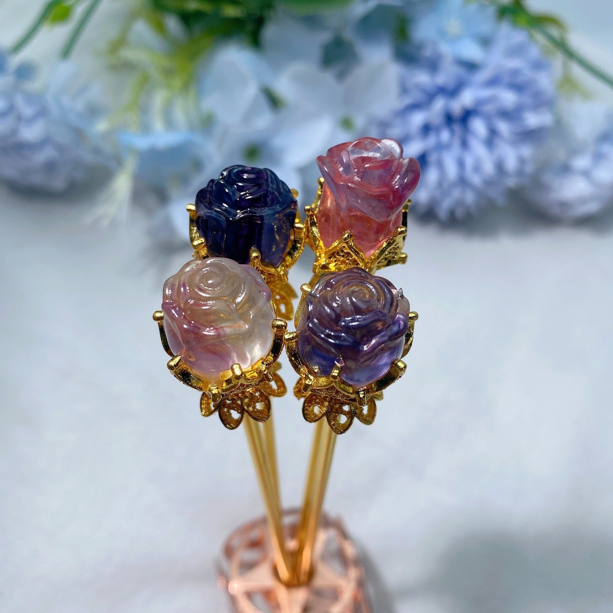 5.5 Inch Fluorite Rose Hairpin Traditional Chinese Style