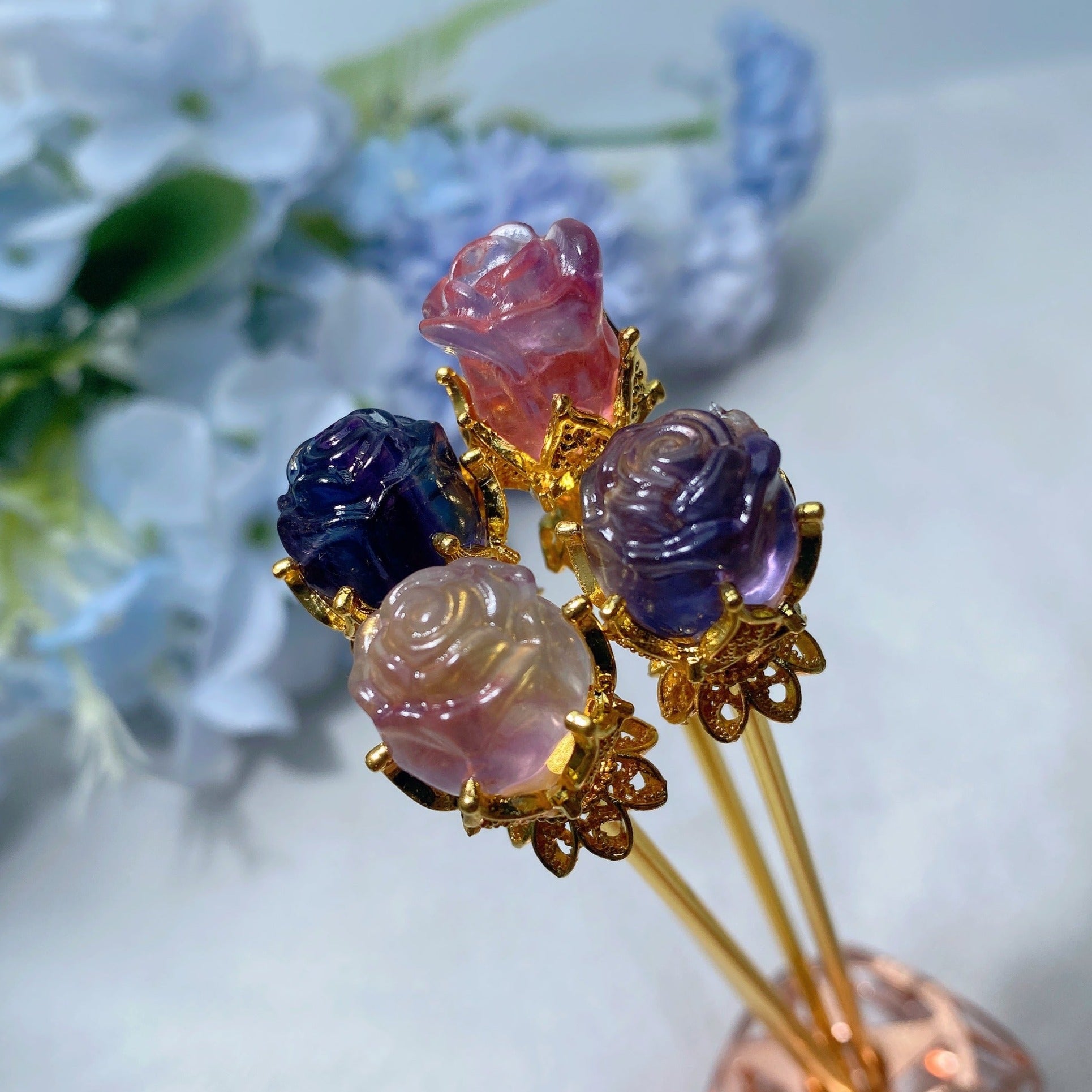 5.5 Inch Fluorite Rose Hairpin Traditional Chinese Style