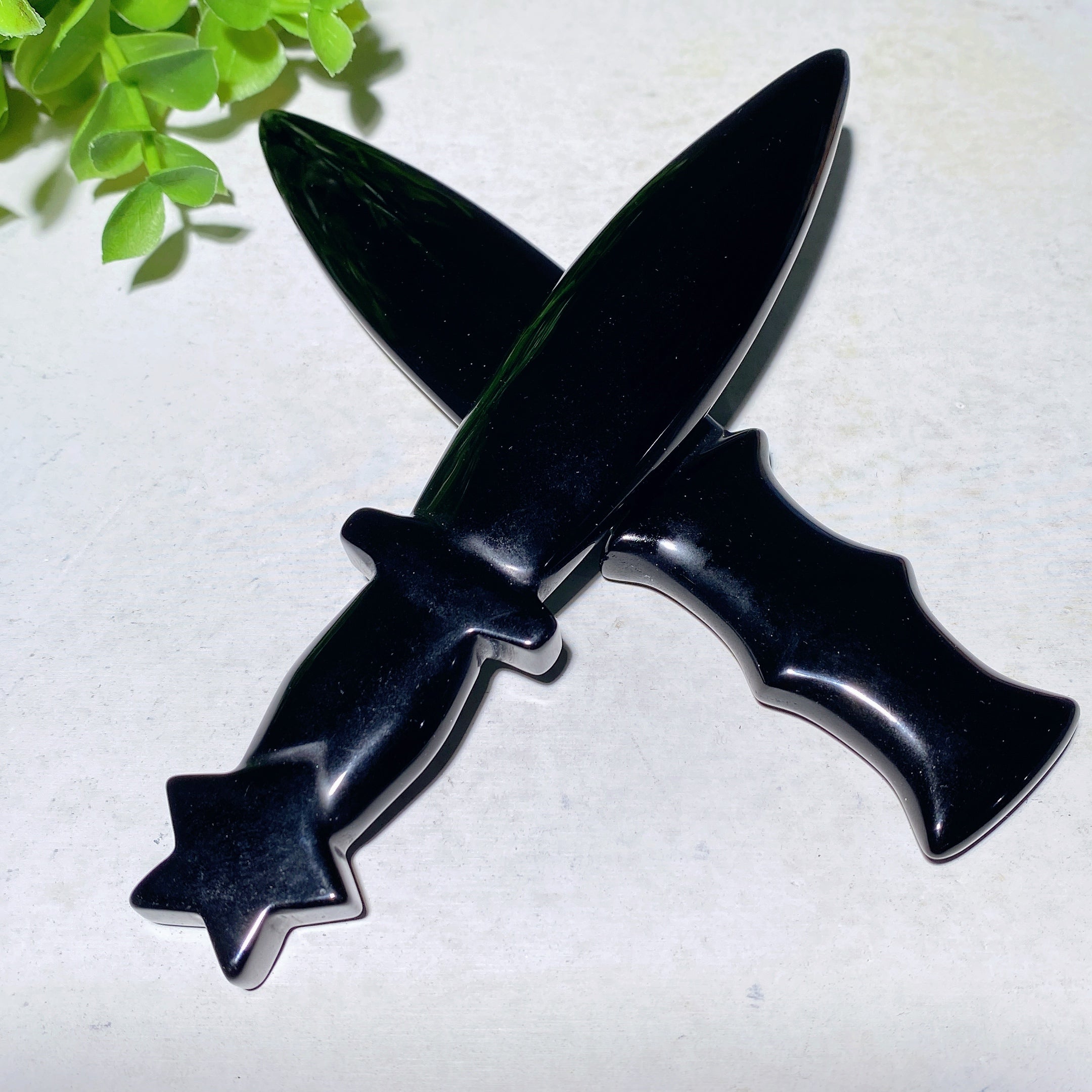 5,9 Zoll schwarzer Obsidian-Kristall-Heildolch