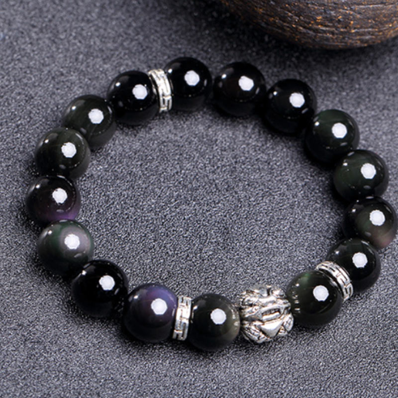 12 mm Regenbogen-Obsidian-PiXiu-Segen-FengShui-Armband