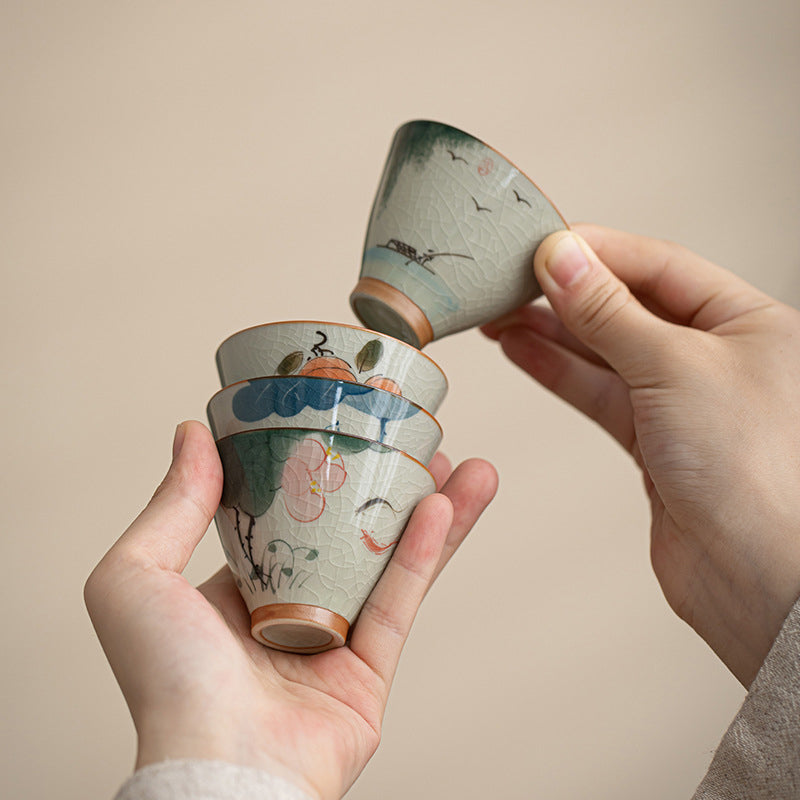 50 ml Keramik-Teetasse mit Koi-Fisch-Lotus-Design für Meditation