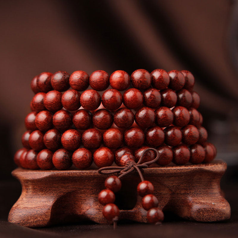 8 mm rotes Sandelholz-Mala-Armband mit 108 Perlen