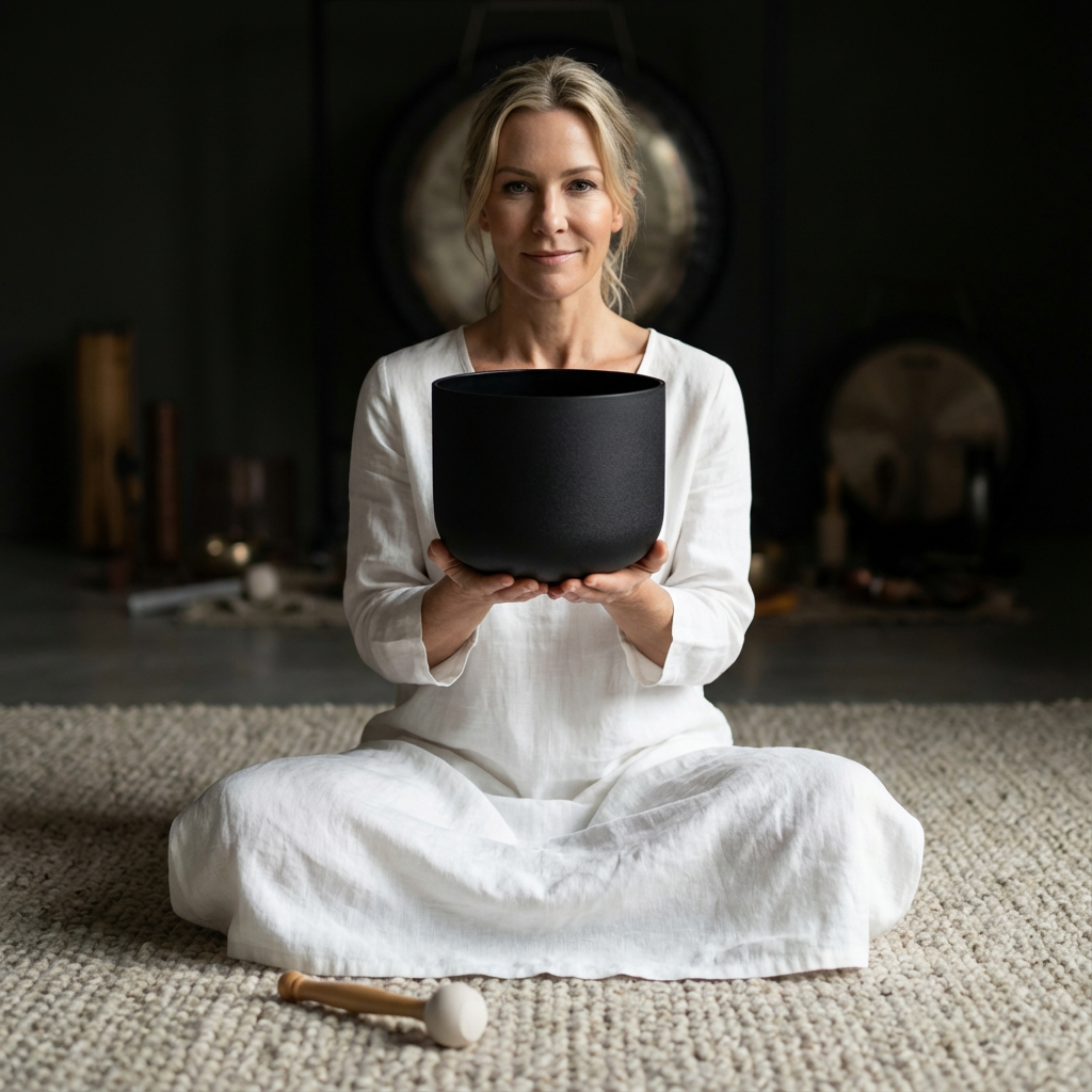 528 Hz C-Ton-Klangschale aus schwarzem Kristall