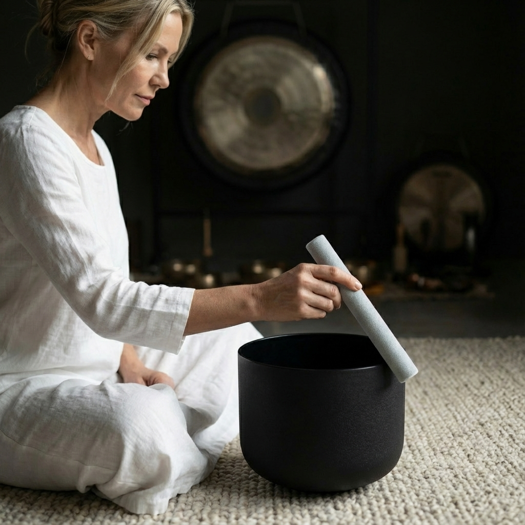 528 Hz C-Ton-Klangschale aus schwarzem Kristall