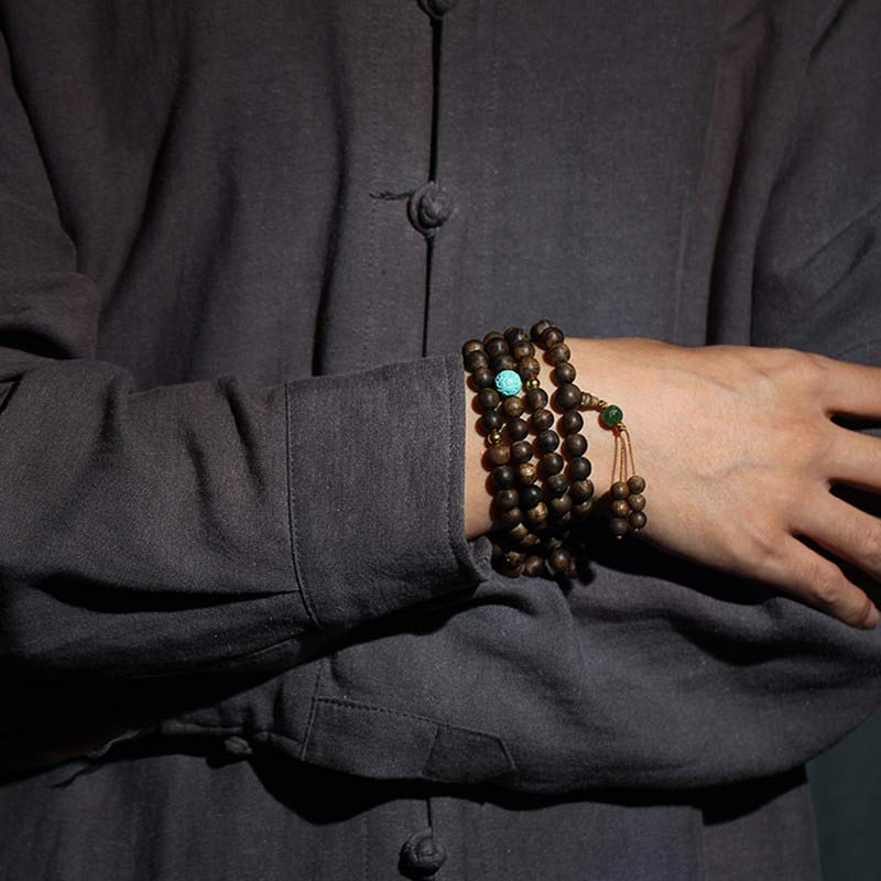 108 Holz-Mala-Perlen, Adlerholz, Türkis-Armband für Meditation