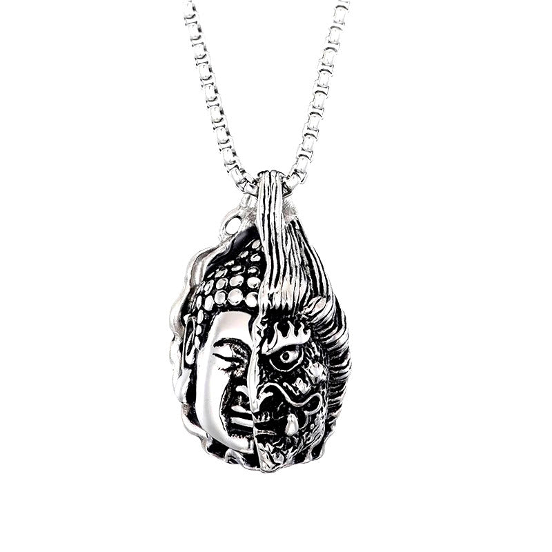 Halb Buddha Halb Teufel Titan Stahl Unisex Halskette