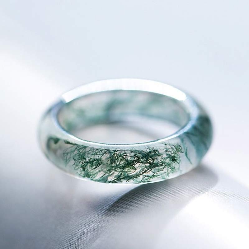 Moss Agate Healing Balance Ring 18mm Unisex Spiritual Jewelry