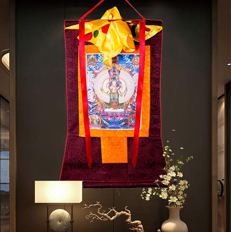 Tibetisches Avalokitesvara Thangka Wanddekor 60cm Segen