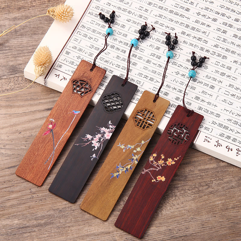 Lesezeichen-Set aus Holz mit vier Jahreszeiten | Zen-Dekor-Geschenk